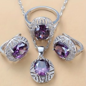 Resim Gelin/Gelinlik Düğün/Parti Moda Aksesuarları Zarif Lüks Zirkonya Kadın Takı Seti Küpe, Kolye, Kolye, Yüzük, Ayarlanabilir Boyut, Çoklu Renkler Mevcut 