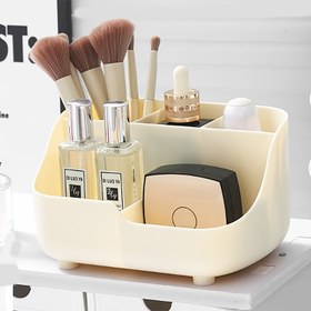Resim 1 adet Makyaj Fırçaları ile Masaüstü Düzenleyici, Makyaj Masası - Bej / Kozmetik Depolama Kutusu, Banyo, Ofis, Masa için Kompakt Makyaj Masası Düzenleyici - Dayanıklı Plastik Yapı, Kadınlar, Öğrenciler, Profesyoneller için Alan Tasarrufu Sağlayan Tezgah Düzenleyici - Montaj Gerektirmez, Kolay Temizlenebilir, Makyaj Aksesuarları, Parlatılmış Yüzey, Makyaj Masası, Makyaj Düzenleyici, Metal Masa Düzenleyici, Masaüstü Öğesi Depolama, Masa Bölücü, Diş Fırçası Tutucu, Banyo Düzenleyici ve Depolama 