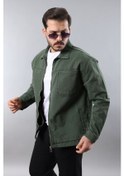 Resim Erkek Regular Fit Haki Spor Model Fermuarlı Kot Ceket Haki 