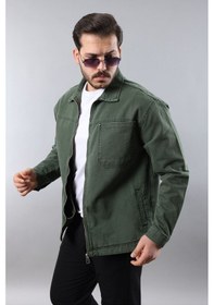 Resim Erkek Regular Fit Haki Spor Model Fermuarlı Kot Ceket Haki 