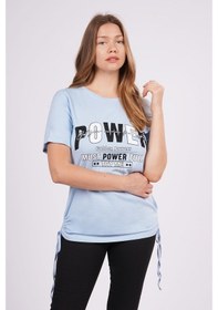 Resim Gabria Kadın Yan Büzgülü Baskılı T-Shirt B.Mavı Mavi 