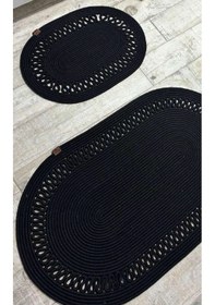 Resim Jüt Hasır 2li Banyo Paspas Takımı-siyah Trikotlu Siyah 