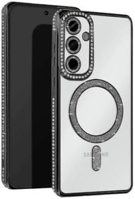 Resim UnDePlus Samsung Galaxy A26 ile uyumlu Kılıf M-Safe Şarj Uyumlu Simli Kamera Kenar Taşlı Kapak Joke Siyah 
