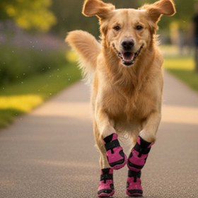 Resim Su Geçirmez Deri Köpek Ayakkabısı - Cırt Cırtlı Ayarlanabilir Kaymaz Taban Bot, Neon Pembe Köpek Ayakkabısı - 6 