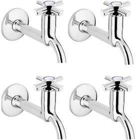 Resim 4lü Artı Aç Kapa 4 Kollu Krom Çevirveli Musluk Duvardan Tek Girişli 