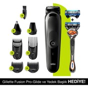 Resim Braun MGK 5260 Şarjlı Erkek Bakım Kiti 8in1 Kablosuz Şekillendirici - Siyah/Mavi + Gillette Fusion ProGlide 