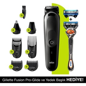 Resim Braun MGK 5260 Şarjlı Erkek Bakım Kiti 8in1 Kablosuz Şekillendirici - Siyah/Mavi + Gillette Fusion ProGlide 