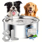 Resim 8L/270Oz Paslanmaz Çelik Otomatik Pet Su Çeşmesi, 4 Filtreli Kedi Su Çeşmesi, Paslanmaz Çelik Köpek Su Kabı, Büyük Kapasiteli, Ultra-Sessiz Pompası, İç ve Dış Mekanlar İçin Kullanılabilir, Uygun, Pil Olmadan 