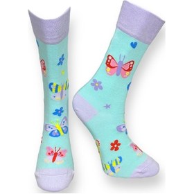 Resim 2'li Unısex Kelebek Ve Kuzu Tasarımlı Esnek Nem Alabilen Pamuklu Spor Soket Çoraplar Çok Renkli 