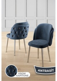 Resim Canisa Zae Serisi 90x168 Lak Panel Antrasit Ironi Krom Ayak Masa Takımı 6 Antrasit Sandalye Siyah Mermer Desen Masa Sandalyeler Antrasit 