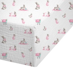 Resim Lastikli Müslin Bebek Çarşaf - Bébé Lapin Rose 