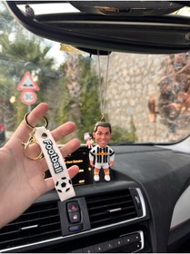Resim OTOMOGARAJ Otomobil dikiz süsü ronaldo dikiz süsü ve oto anahtarlık beyaz formalı ve oto koku hediye 