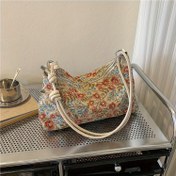 Resim Kadınlar İçin Retro Çiçek Desenli Büyük Kapasiteli Günlük Kullanım Omuz Çantası - Şık ve Çok Amaçlı Fermuarlı Hobo Çanta, Dayanıklı Kumaş & Polyester Astar, Karışık Renkler 