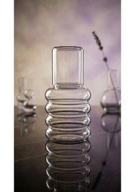 Resim Borosilicat Cam Başucu Sürahisi Bardak Kapaklı Set 01 