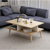 Resim DEKOROSSO Poloo Ahşap Ayaklı Modern Dekoratif Orta Sehpa 90cm Beyaz-safir Meşe 