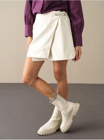 Resim Xint Yüksek Bel Regular Fit Deri Görünümlü Etek 23KB01270368-46 Ekru 