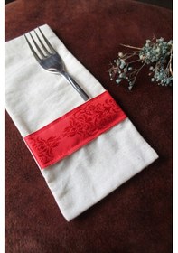 Resim 6 Adet Soft Kırmızı Şeritli Keten Kaşıklık Servis Sunum Kırmızı 