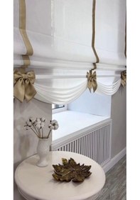 Resim Katlamalı Keten Tül Perde Biyeli Ve Fiyonk Detaylı Özel Tasarım Sarı 