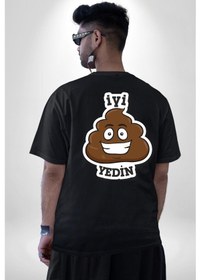 Resim İyi Yedin Espirili Tişört Yazılı Pamuklu Unisex Oversize Sırt Dijital Baskılı Siyah T-shirt Siyah 