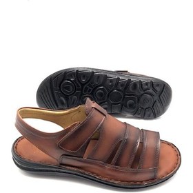 Resim Deritarz Tam Ortopedik Hakiki Deri Masajlı Taba Erkek Sandalet Taba 