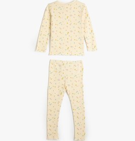 Resim Kız Bebek Pamuklu Pijama Takımı Çiçek Desenli Uzun Kollu Tişört ve Beli Lastikli Pijama Altı 2 Parça 