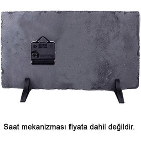 Resim Kişiye Özel Besmele Tasarımlı Doğal Taş Masa Saati 25x38 Cm İsim Yazılı Dekoratif Saat Çok Renkli 