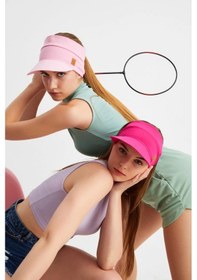 Resim Uv Korumalı Katlanır Üstü Açık Yumuşak Siperli %100 Pamuklu Penye Tenis Vizör Şapka 2'li Set - Tek Ebat / Pembe - Fuşya Pembe - Fuşya 