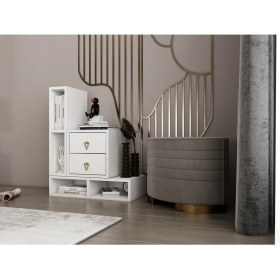 Resim Nettrends Modüler Depolama Çekmeceli Ofis Sehpası Kitaplıklı Yan Ünite Alt Raflı Konsol BEYAZ-PNR-OFS-S-1001 