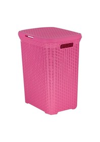 Resim Hasır Desenli Plastik Pembe Çamaşır Sepeti & Pembe Çamaşır Selesi Pembe 