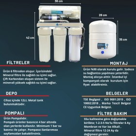 Resim Evora 13 Aşamalı Açık Kasa 12 Litre Pompalı Su Arıtma Cihazı Mineralli Su Özellikli 