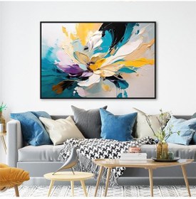 Resim Yağlı Boya Dokulu Tablo Soyut Modern Tekli Çiçek Siyah Çerçeveli U08037-179043 