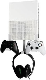 Resim Wall Mount for Xbox One S, Metal Wall Mount Holder for Xbox One S with Detachable 2 Controller Holder & Headphone Hanger 