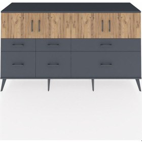 Resim Hyperion Konsol 4 Raflı 6 Çekmeceli 4 Kapaklı 176x44x99 Antrasit-çam/antrasit Antrasıt/atlas Çam - Antrasıt 