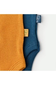 Resim BabyCosy Organik Kısa Kollu Çıtçıtlı Yazlık 2li Erkek Bebek Atlet Zıbın (safran-mavi) 
