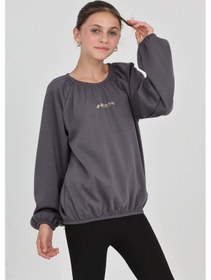 Resim Toontoy Kız Çocuk Pretty Baskılı Sweatshirt Füme Melanj 