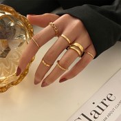 Resim 7 parçalık Set Şık Sade Açık Yüzük Yığını Kadınlar için, Sevimli Minimalist Stil, 14K Altın Kaplama, Alaşım Bant, Taşsız, Günlük Giyim ve Hediyelik Eşya için Çok Yönlü, Mükemmel Noel Hediyesi Takı Aksesuarı 