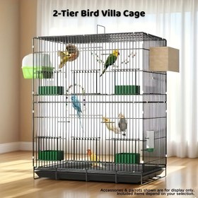 Resim Pet Deluxe Suite Dayanıklı Çift Katlanabilir Kuş Kafesi Seti - 2 Adet Tünek Direği, 4 Yem Kabı, Su Besleyici ve Çekilebilen Paletli Tasarımı, Çoklu Kapılar, Geniş Alan, Birden Fazla Papağan, Nymphea Ve Küçük Kuşlar için Uygun, Kolay Temizlenebilir 