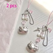 Resim 2 adet KT Kedi Şanslı Telefon Askısı Şansları - Pembe ve Beyaz Yıldız ve Kurdele Tasarımı, Dayanıklı Metal ile Pembe Boncuklar, Telefonlar, Çantalar, Kameralar ve CCD Aksesuarları için Mükemmel, Sevimli Telefon Aksesuarları 