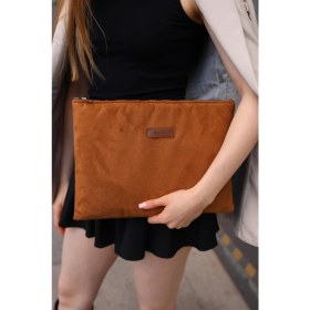 Resim Bahels Camel Süet Kadın Portföy & Clutch Çanta Orta Boy Günlük Kullanım için Şık Tasarım 