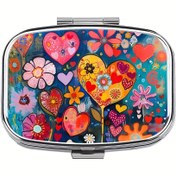 Resim 1 Adet Çiçekli Kalp Şekilli İlaç Organizatörü - İki Bölmeli, Taşınabilir İlaç Kutusu Kadınlar İçin, Seyahat ve Ev Kullanımı - Zarif Vitamin Saklama Hediyesi (Pembe, Sarı, Kırmızı, Mavi, Yeşil, Turuncu, Mor), Benzersiz Desen, Kompakt Boyut, Seyahat Aksesuarı, Seyahat Gereci 