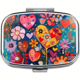 Resim 1 Adet Çiçekli Kalp Şekilli İlaç Organizatörü - İki Bölmeli, Taşınabilir İlaç Kutusu Kadınlar İçin, Seyahat ve Ev Kullanımı - Zarif Vitamin Saklama Hediyesi (Pembe, Sarı, Kırmızı, Mavi, Yeşil, Turuncu, Mor), Benzersiz Desen, Kompakt Boyut, Seyahat Aksesuarı, Seyahat Gereci 