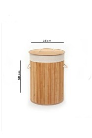 Resim Bambu Çamaşır Sepeti 48 Litre - Kapaklı Dekoratif Kirli Sepeti Banyo Düzenleyici Açık Ahşap 