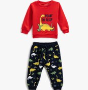 Resim Erkek Bebek Pamuklu Pijama Takımı Baskılı Sweatshirt ve Beli Lastikli Pijama Altı 2 Parça 