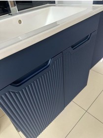 Resim Banyo Dolabı Aynalı Boy Dolaplı Membran Kapaklı 65 Cm Mavi 