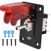 Resim 20A Ağır Hizmet Yarış Arabası Otomatik SPST AÇIK/KAPALI Kırmızı LED Işıklı 3 Pinli Kırmızı Güvenlik Kapağı ile Araba Sallanma Kıpma Anahtarı Paneli Üç Tam İzoleli Hızlı Bağlantı ve Montaj Vidaları 