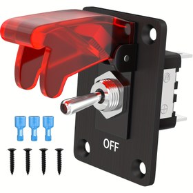 Resim 20A Ağır Hizmet Yarış Arabası Otomatik SPST AÇIK/KAPALI Kırmızı LED Işıklı 3 Pinli Kırmızı Güvenlik Kapağı ile Araba Sallanma Kıpma Anahtarı Paneli Üç Tam İzoleli Hızlı Bağlantı ve Montaj Vidaları 