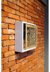 Resim Modem Saklama Kutusu Sürgülü Yana Açılır 35 X 35 Motifli Meşe 