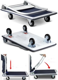 Resim STAXX POWER 300 Kg Kapasite Alaşımlı Çelik Katlanır Platform 4 Tekerlekli Malzeme Koli Paket Taşıma El Arabası 