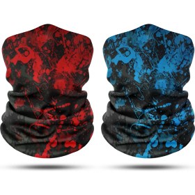 Resim Dair Aksesuar Kırmızı Turkuaz Desenli 2'li Set Boyunluk Bandana Outdoor Balaklava Yüz Maskesi Kafa Bandı 