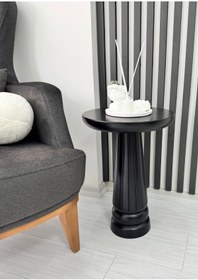 Resim ASELYA HOME Ahşap Tekli Mantar Yan Sehpa Modern Siyah Renk 50cm Fiskos Çiçeklik Orta Sehpa 